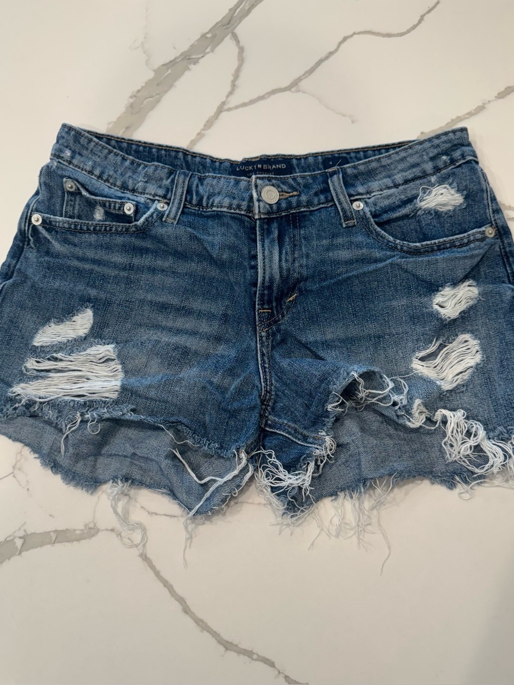 Lucky Brand Distressed Raw Hem Denim Shorts Size 4/27